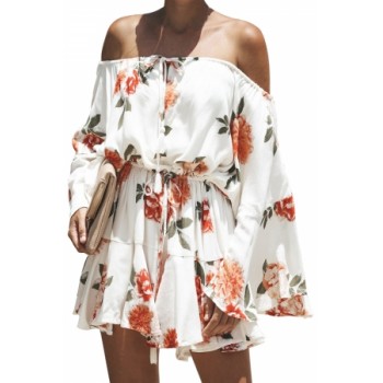 Red Floral Print Slouchy Chic Holiday Playsuit White